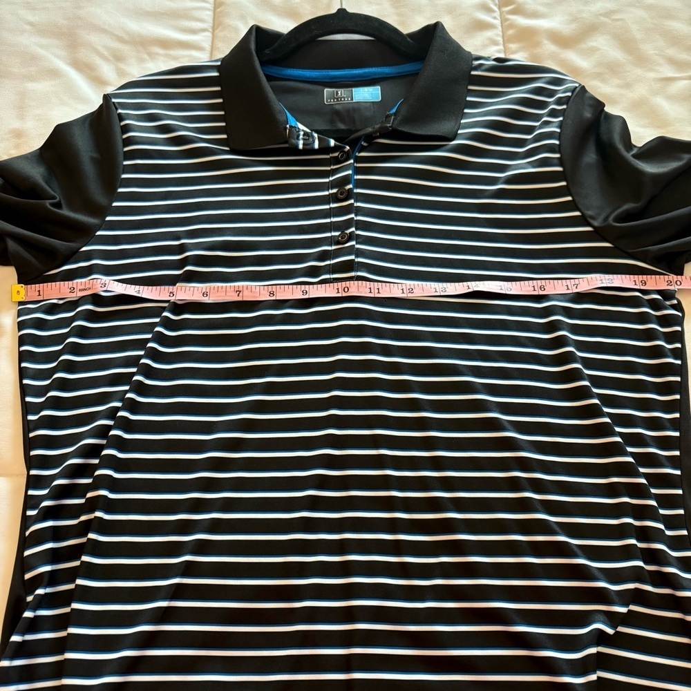 PGA Tour Women’s Black with Blue and White Stripes Long Sleeve Polo Shirt - Picture 6 of 9